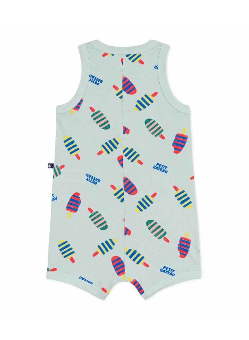 Petit Bateau Babies' short cotton playsuit with an ice cream print
